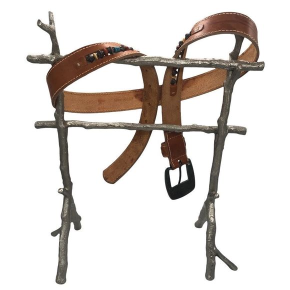 Leather Belt with Inlay Colored Beads and Silver Beads Top StationSilver Buckle main image 9